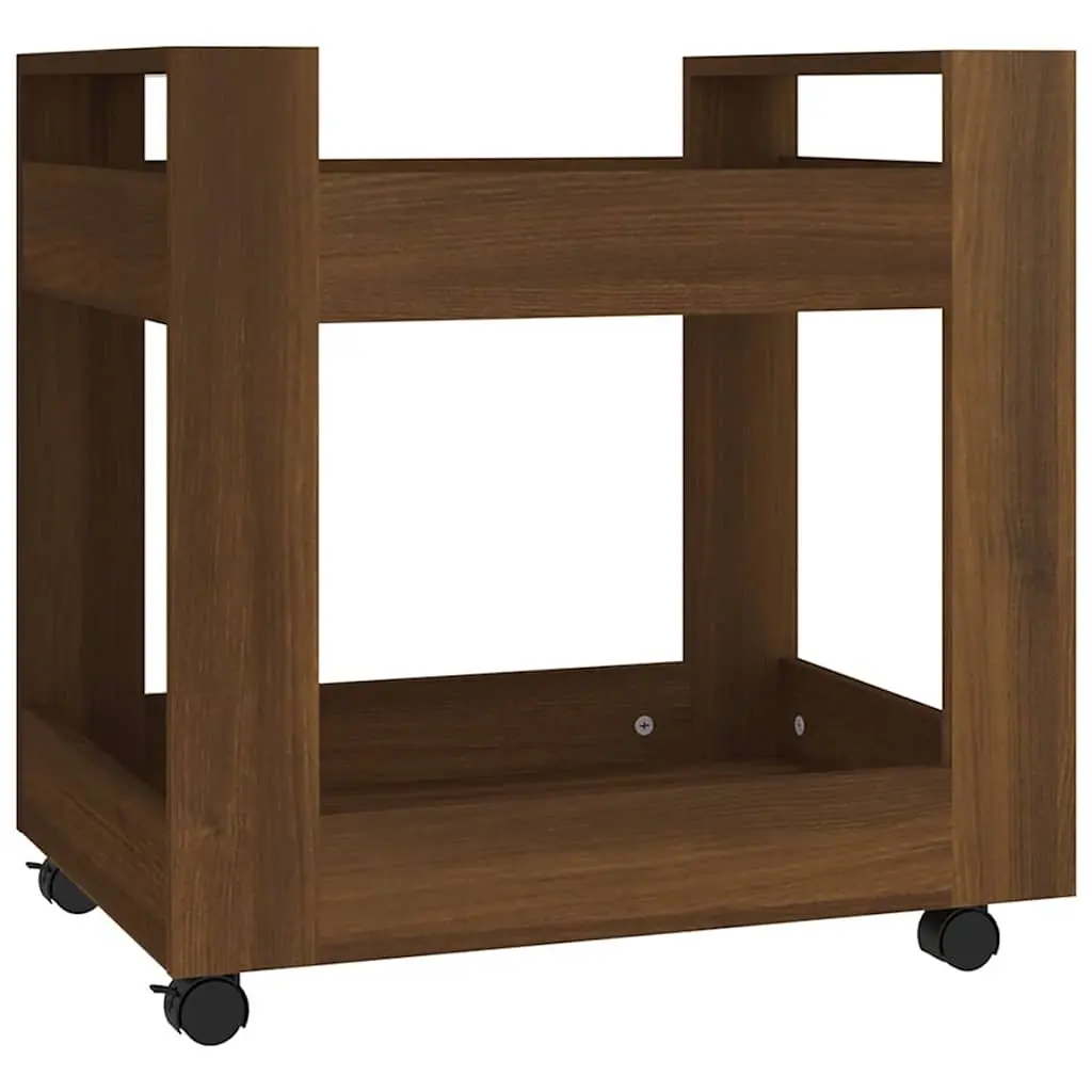 Desk Trolley Brown Oak 60x45x60 cm Engineered Wood 2 Open Shelves Rolling Castors