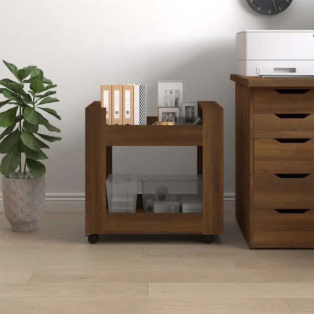 Desk Trolley Brown Oak 60x45x60 cm Engineered Wood 2 Open Shelves Rolling Castors