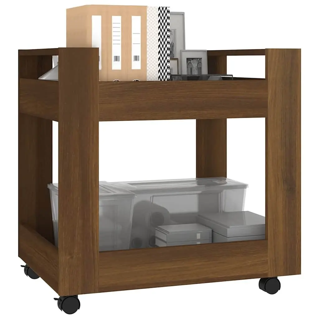 Desk Trolley Brown Oak 60x45x60 cm Engineered Wood 2 Open Shelves Rolling Castors