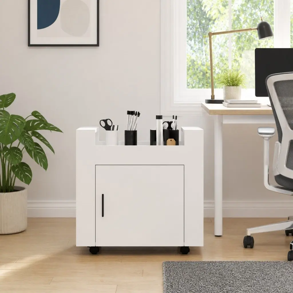 Mobile Office Organiser White Desk Trolley Storage Cabinet