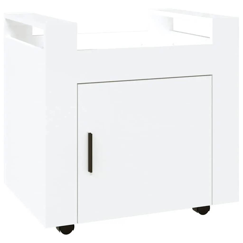 Desk Trolley White Gloss 60x45x60cm Engineered Wood Mobile Storage Cart with Door and Casters