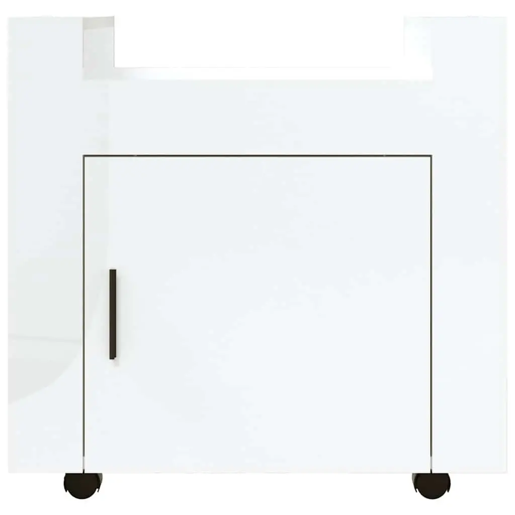 Desk Trolley White Gloss 60x45x60cm Engineered Wood Mobile Storage Cart with Door and Casters