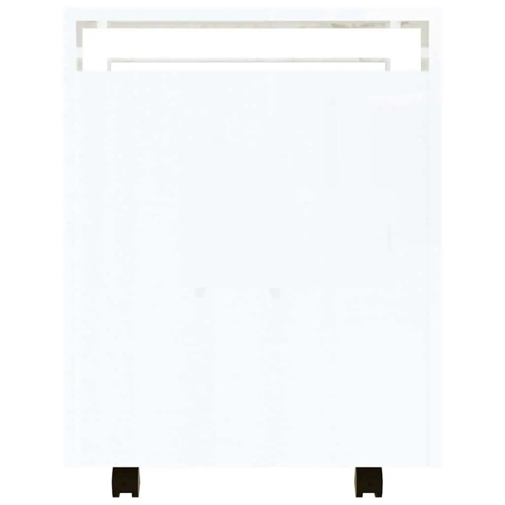 Desk Trolley White Gloss 60x45x60cm Engineered Wood Mobile Storage Cart with Door and Casters