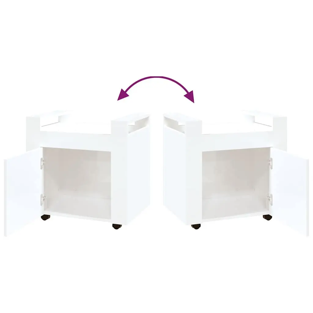 Desk Trolley White Gloss 60x45x60cm Engineered Wood Mobile Storage Cart with Door and Casters