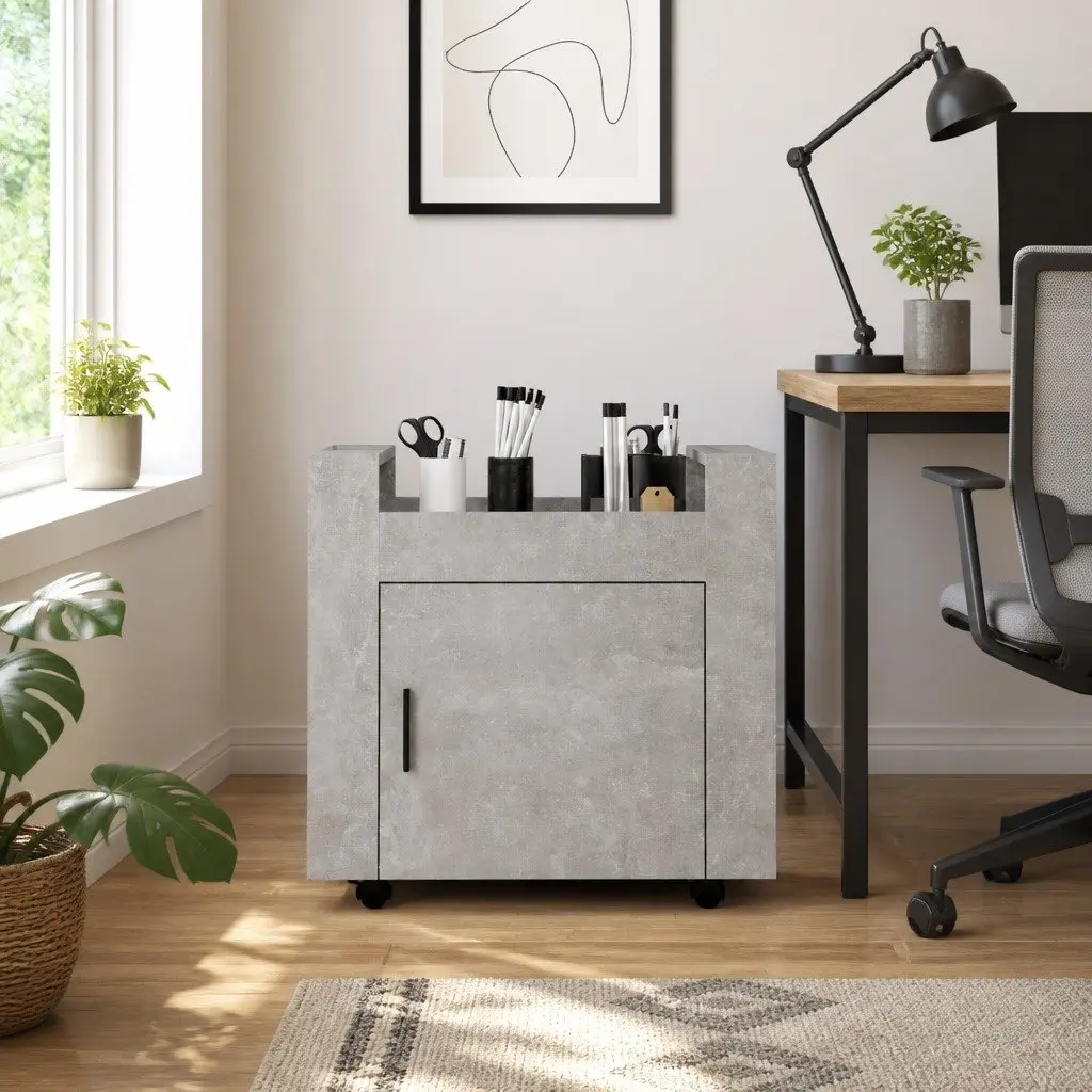 Grey Desk Trolley 60x45x60cm Engineered Wood Storage