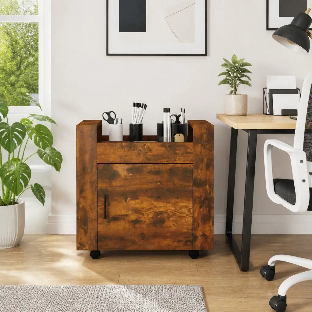 Desk Trolley Brown Engineered Wood 60W x 45D x 60H cm Office Storage Unit