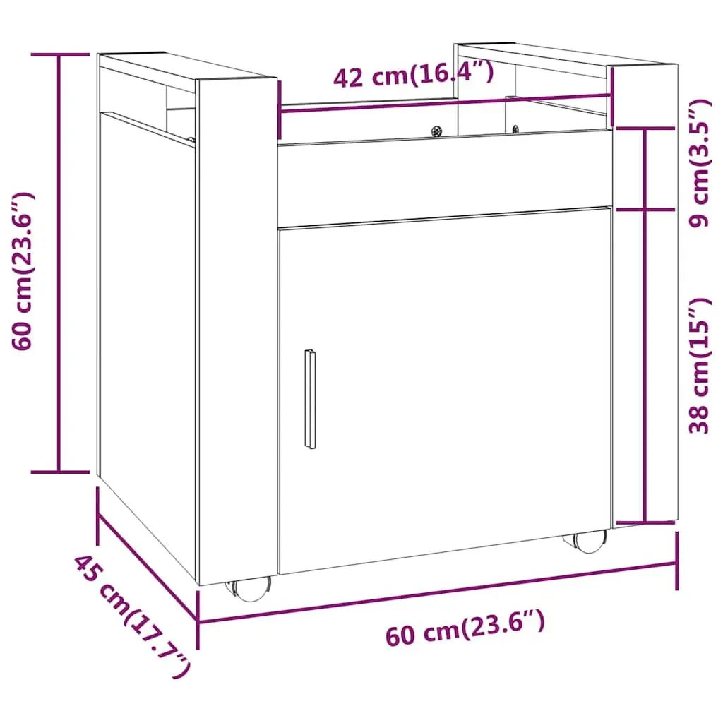 Desk Trolley Brown Engineered Wood 60W x 45D x 60H cm Office Storage Unit