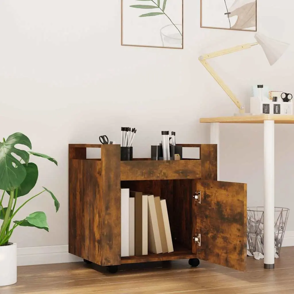 Desk Trolley Brown Engineered Wood 60W x 45D x 60H cm Office Storage Unit