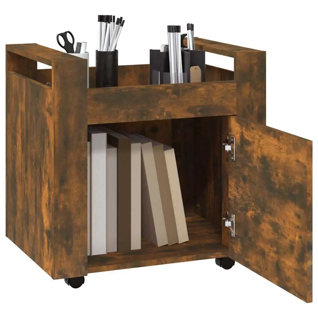 Desk Trolley Brown Engineered Wood 60W x 45D x 60H cm Office Storage Unit