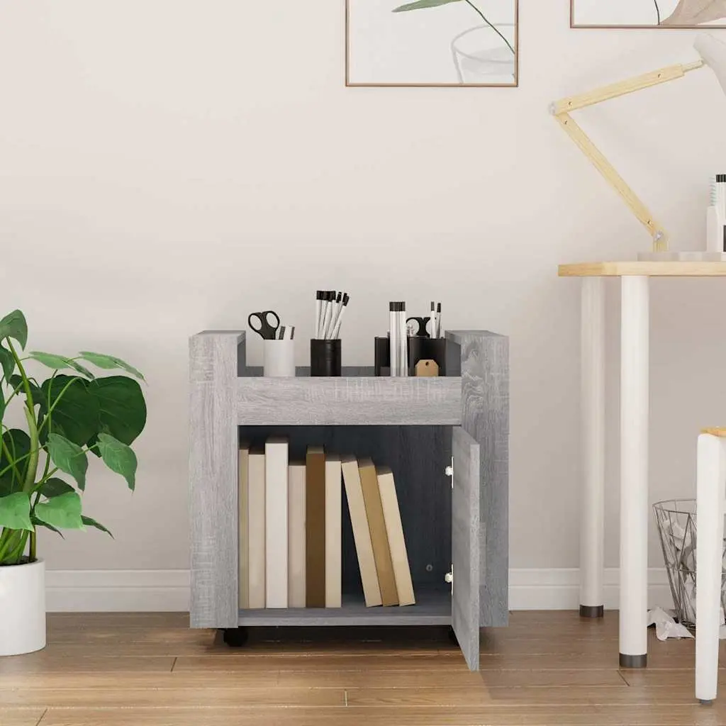 Desk Trolley Mobile Storage Cabinet Grey Engineered Wood 60W x 45D x 60H cm
