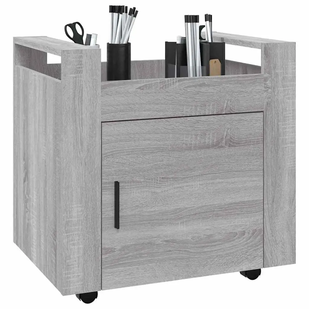 Desk Trolley Mobile Storage Cabinet Grey Engineered Wood 60W x 45D x 60H cm