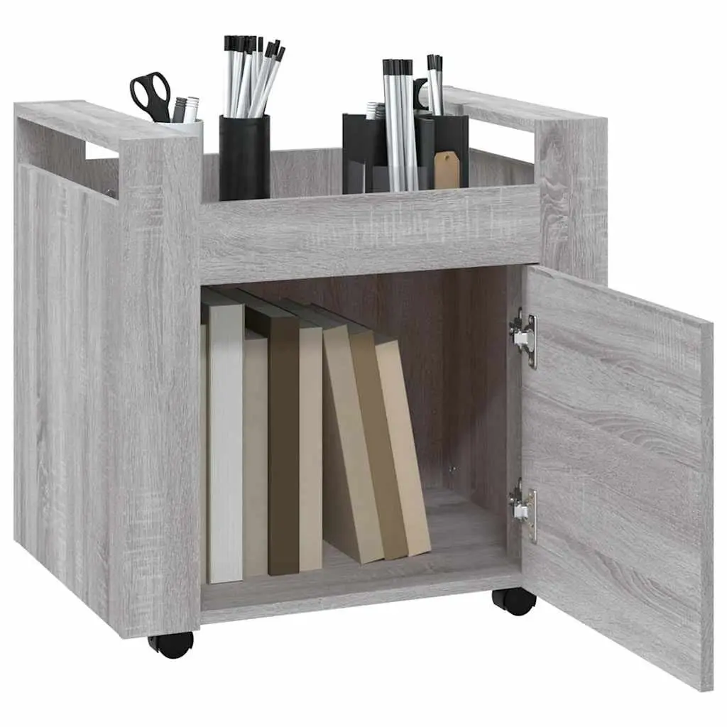 Desk Trolley Mobile Storage Cabinet Grey Engineered Wood 60W x 45D x 60H cm