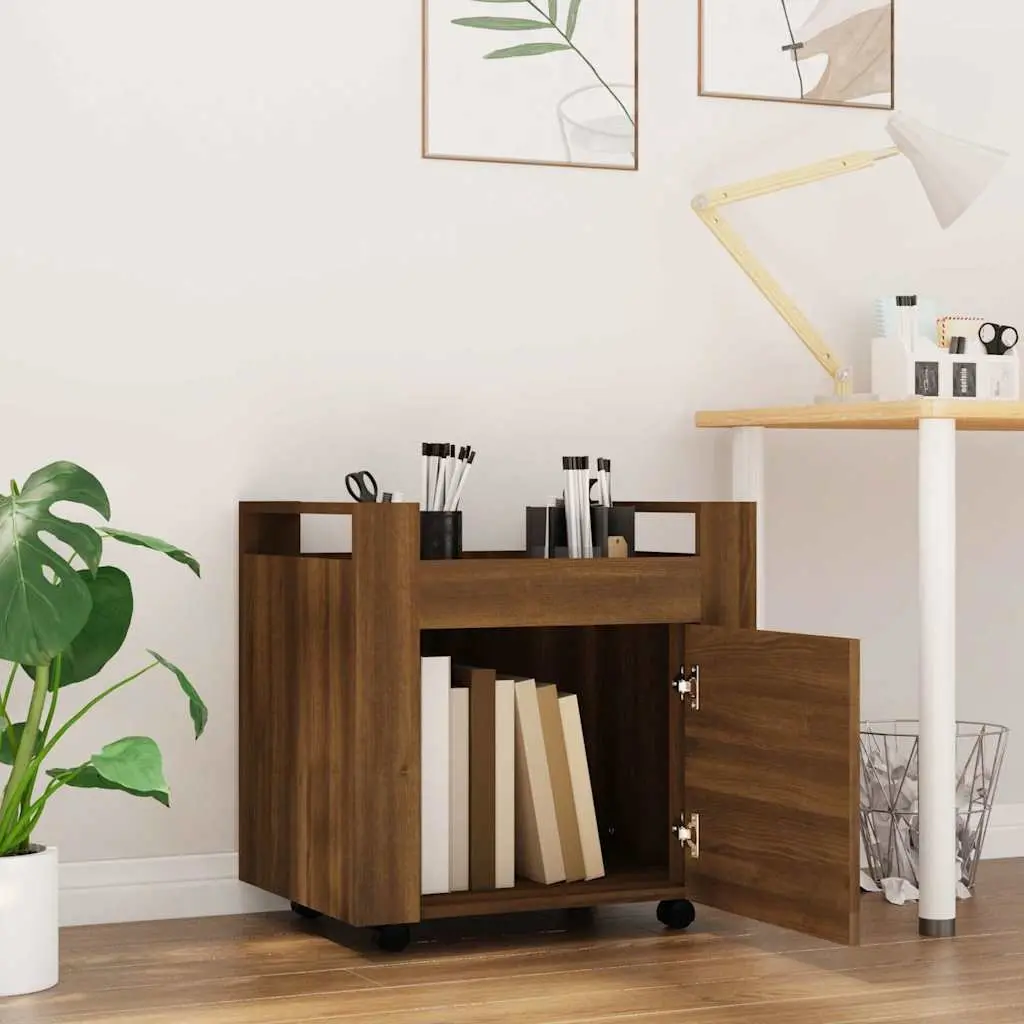 Desk Trolley Brown Oak Storage Cabinet Engineered Wood 60L x 45W x 60H cm