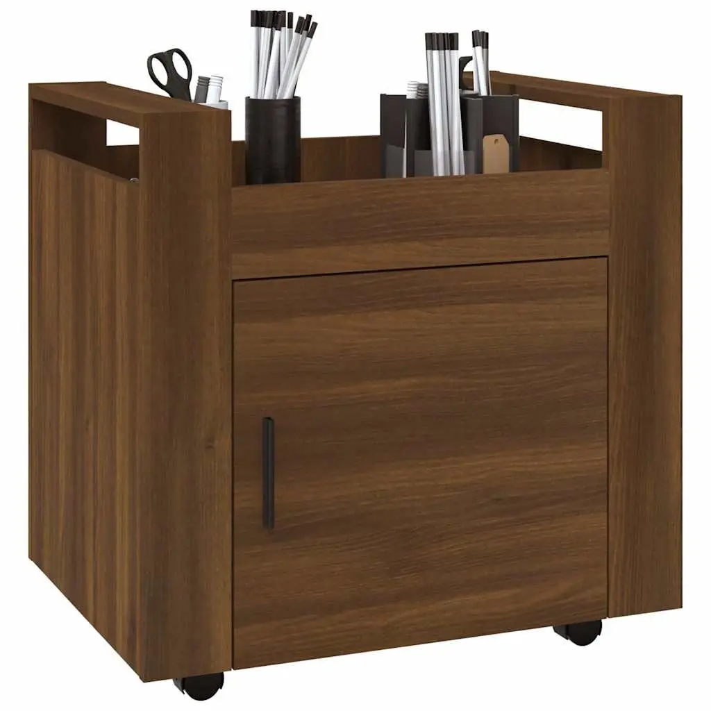 Desk Trolley Brown Oak Storage Cabinet Engineered Wood 60L x 45W x 60H cm