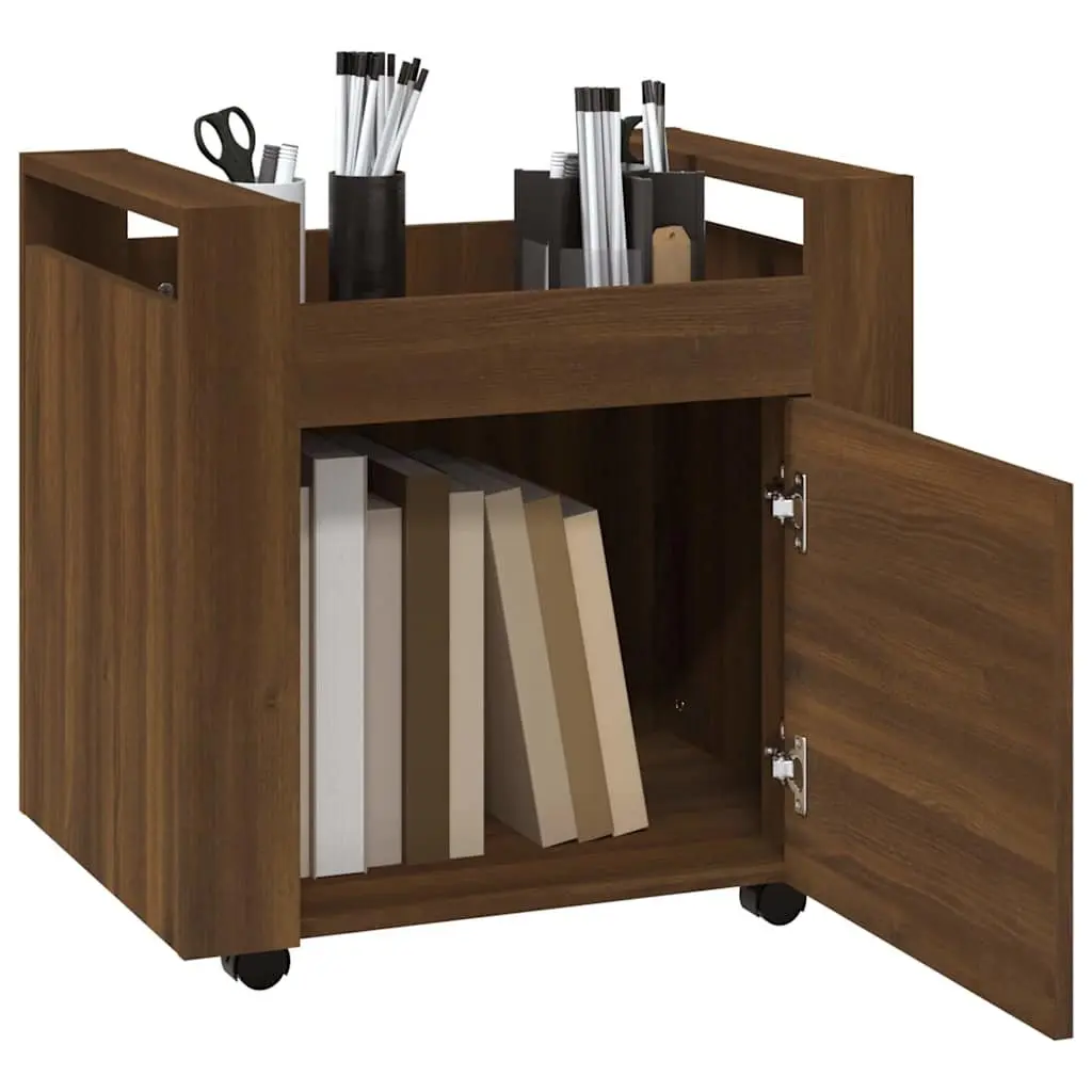 Desk Trolley Brown Oak Storage Cabinet Engineered Wood 60L x 45W x 60H cm