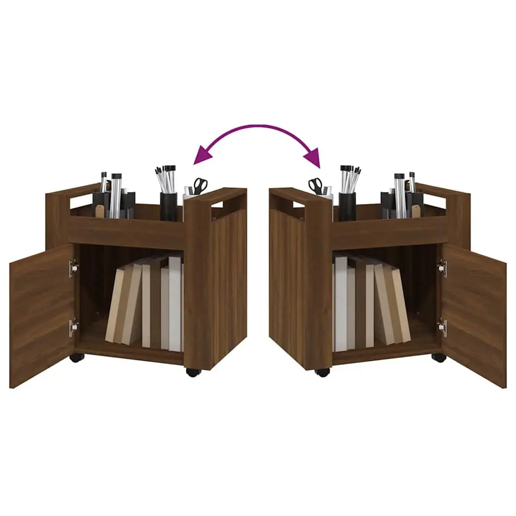Desk Trolley Brown Oak Storage Cabinet Engineered Wood 60L x 45W x 60H cm