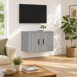 Grey Wall Mounted TV Cabinet with Storage Compartment