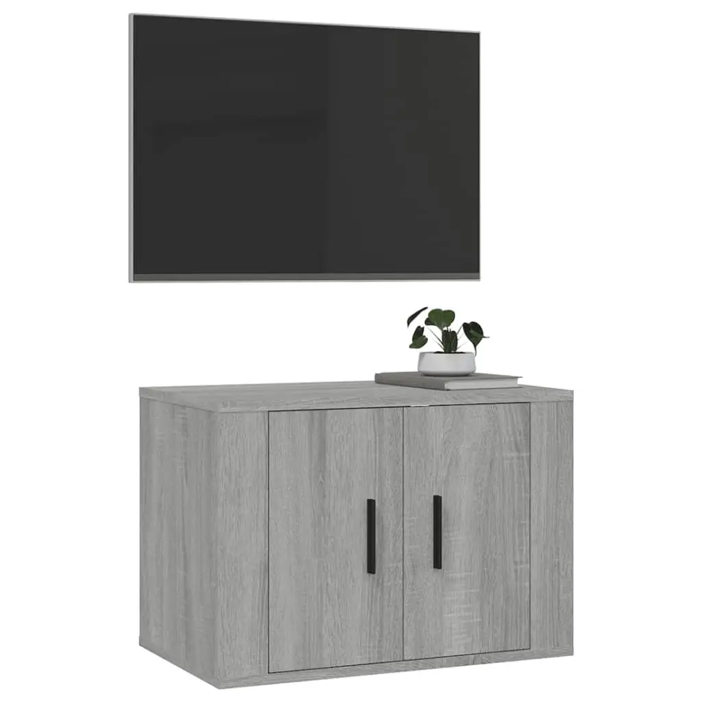 Wall Mounted TV Cabinet Grey Engineered Wood Storage Unit 57 x 34.5 x 40 cm
