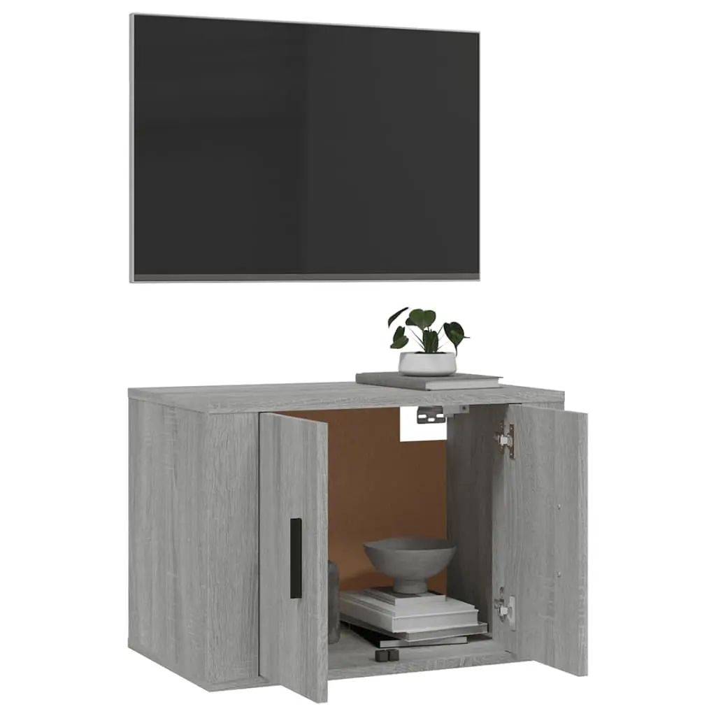 Wall Mounted TV Cabinet Grey Engineered Wood Storage Unit 57 x 34.5 x 40 cm
