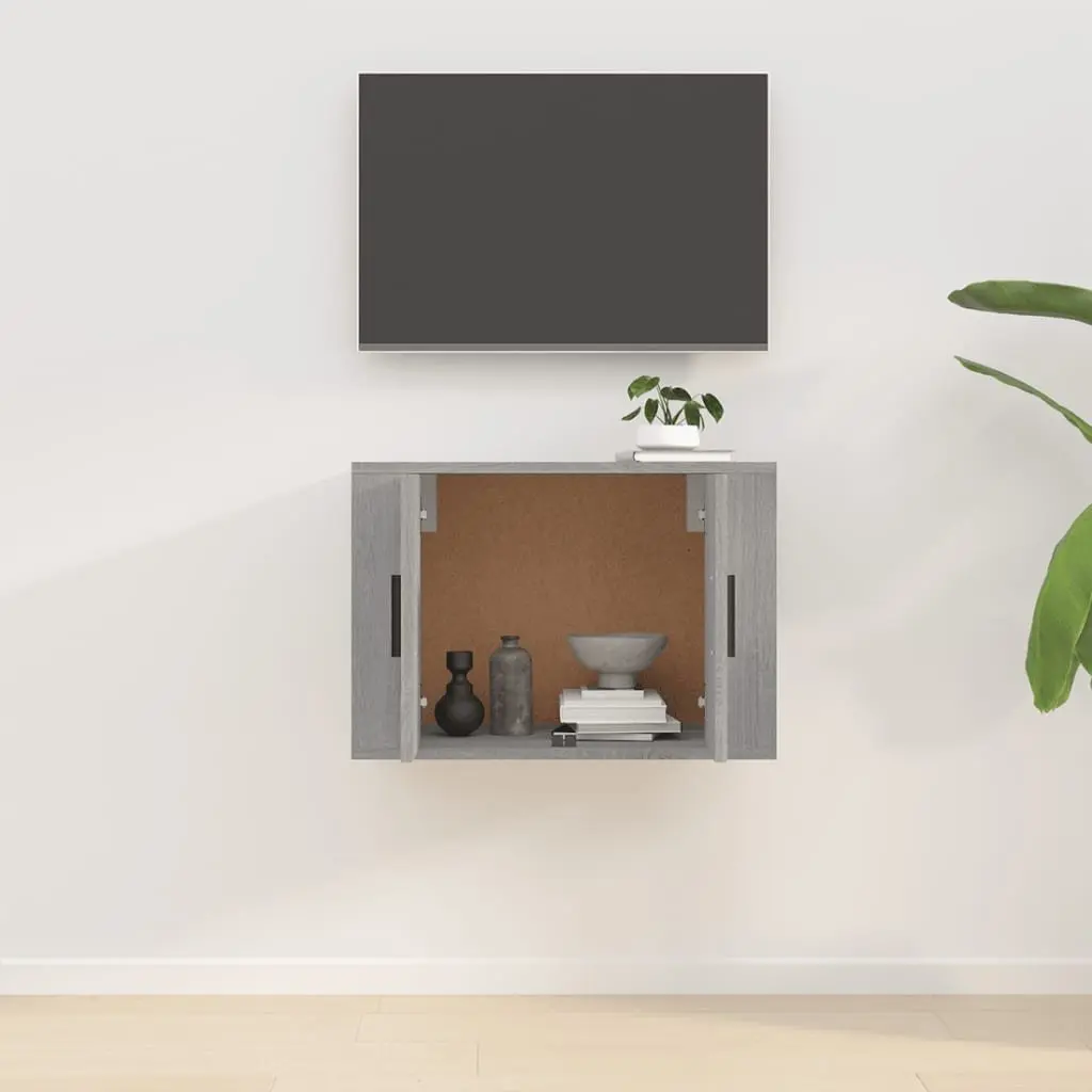 Wall Mounted TV Cabinet Grey Engineered Wood Storage Unit 57 x 34.5 x 40 cm