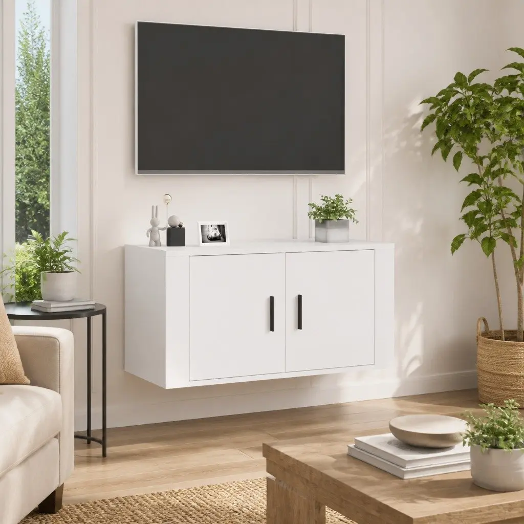 Wall Mounted TV Cabinet High Gloss White 80x34.5x40cm Engineered Wood