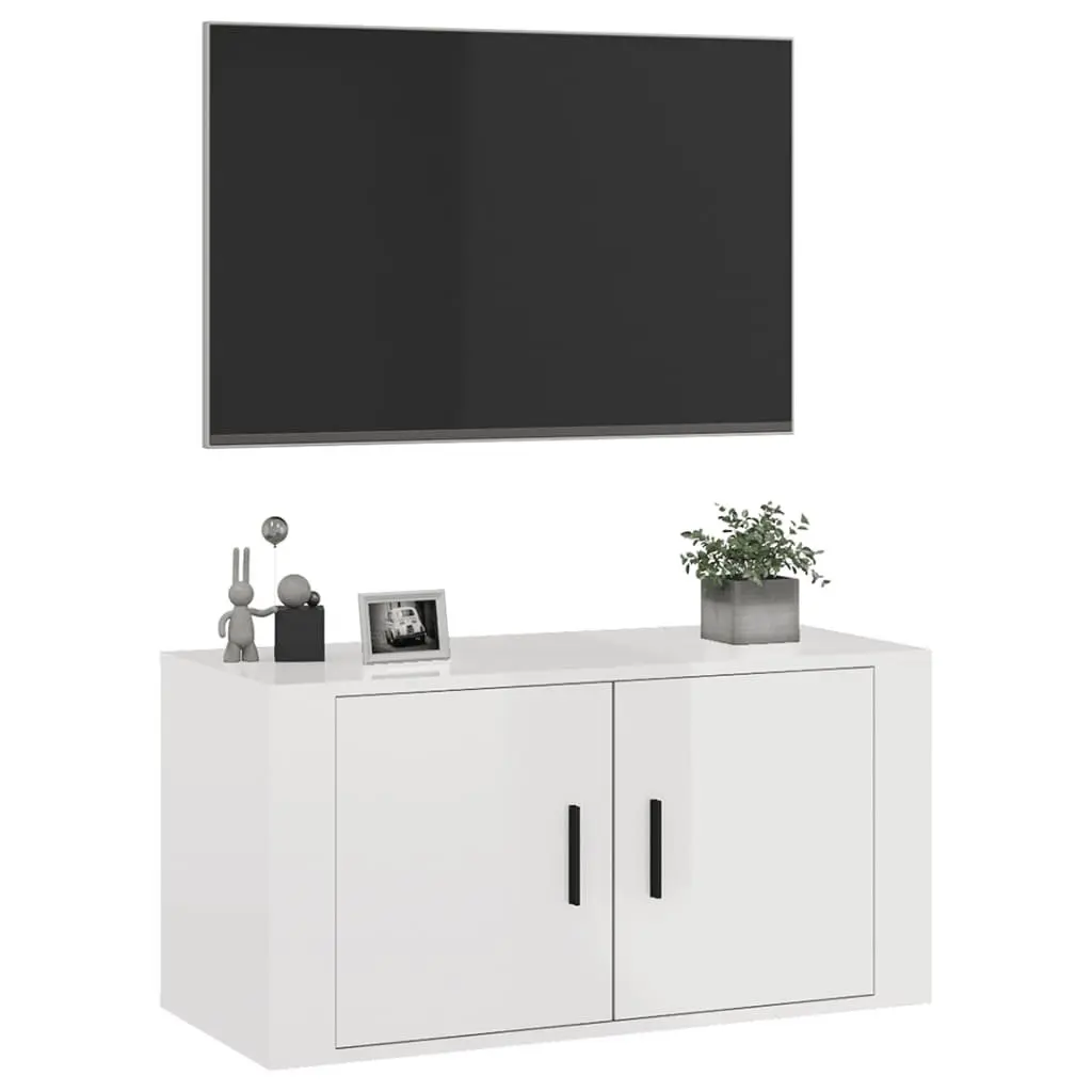 Wall Mounted TV Cabinet High Gloss White 80x34.5x40cm Engineered Wood