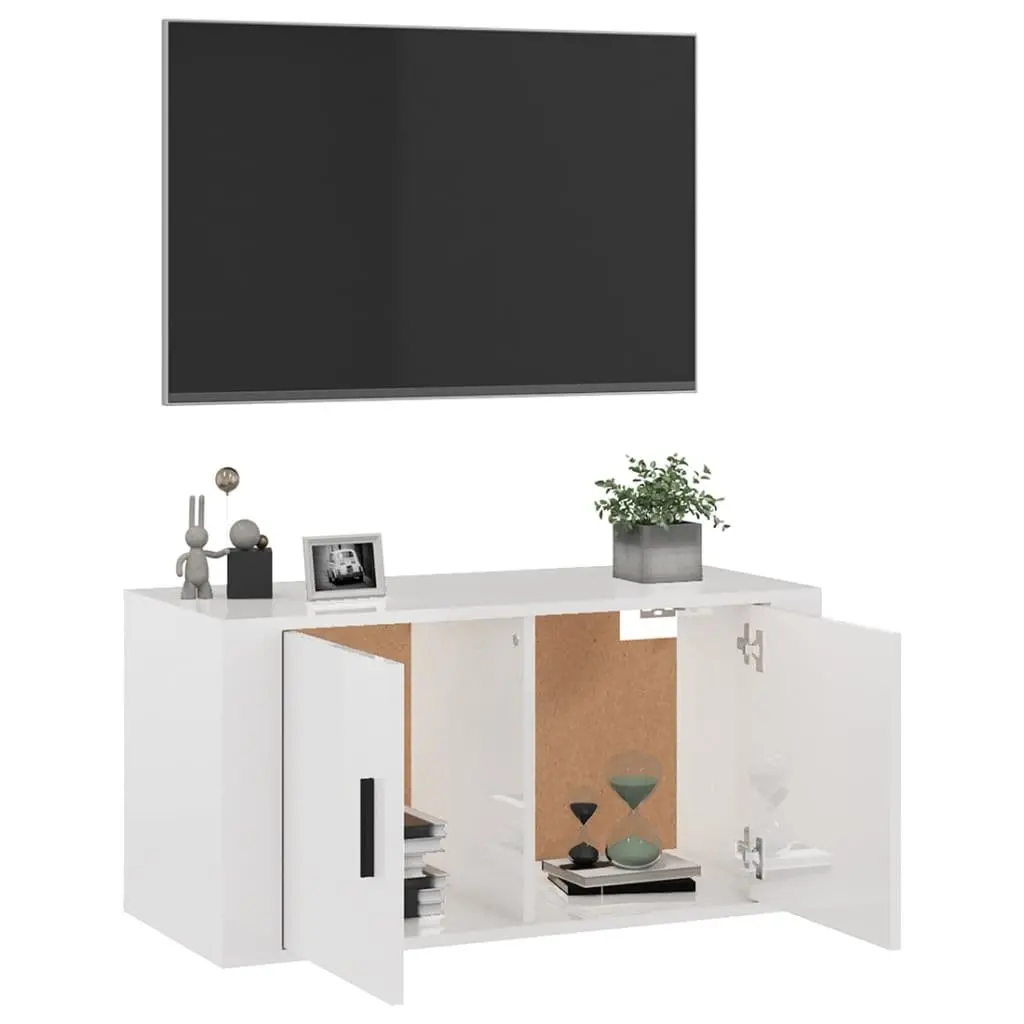 Wall Mounted TV Cabinet High Gloss White 80x34.5x40cm Engineered Wood