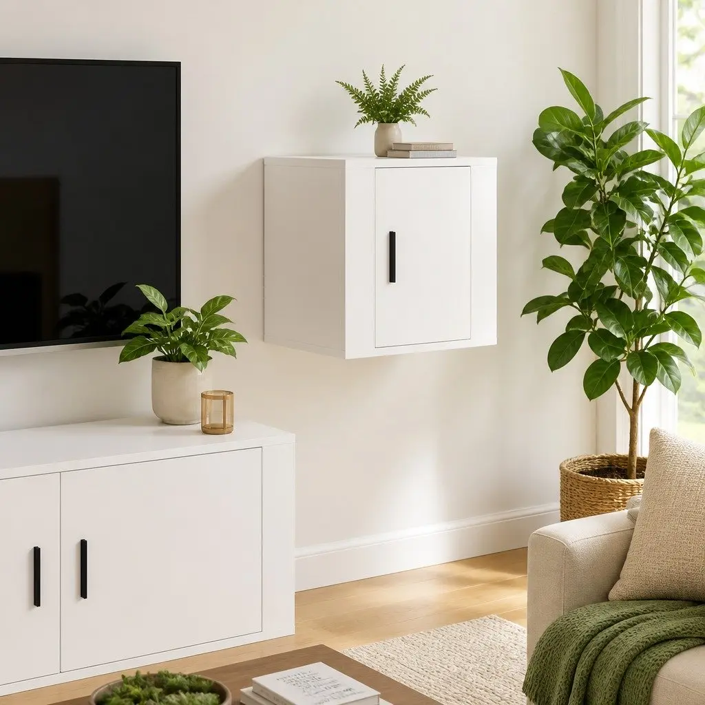 Wall Mounted TV Cabinet White Floating Media Storage Unit 40x34.5x40cm Engineered Wood