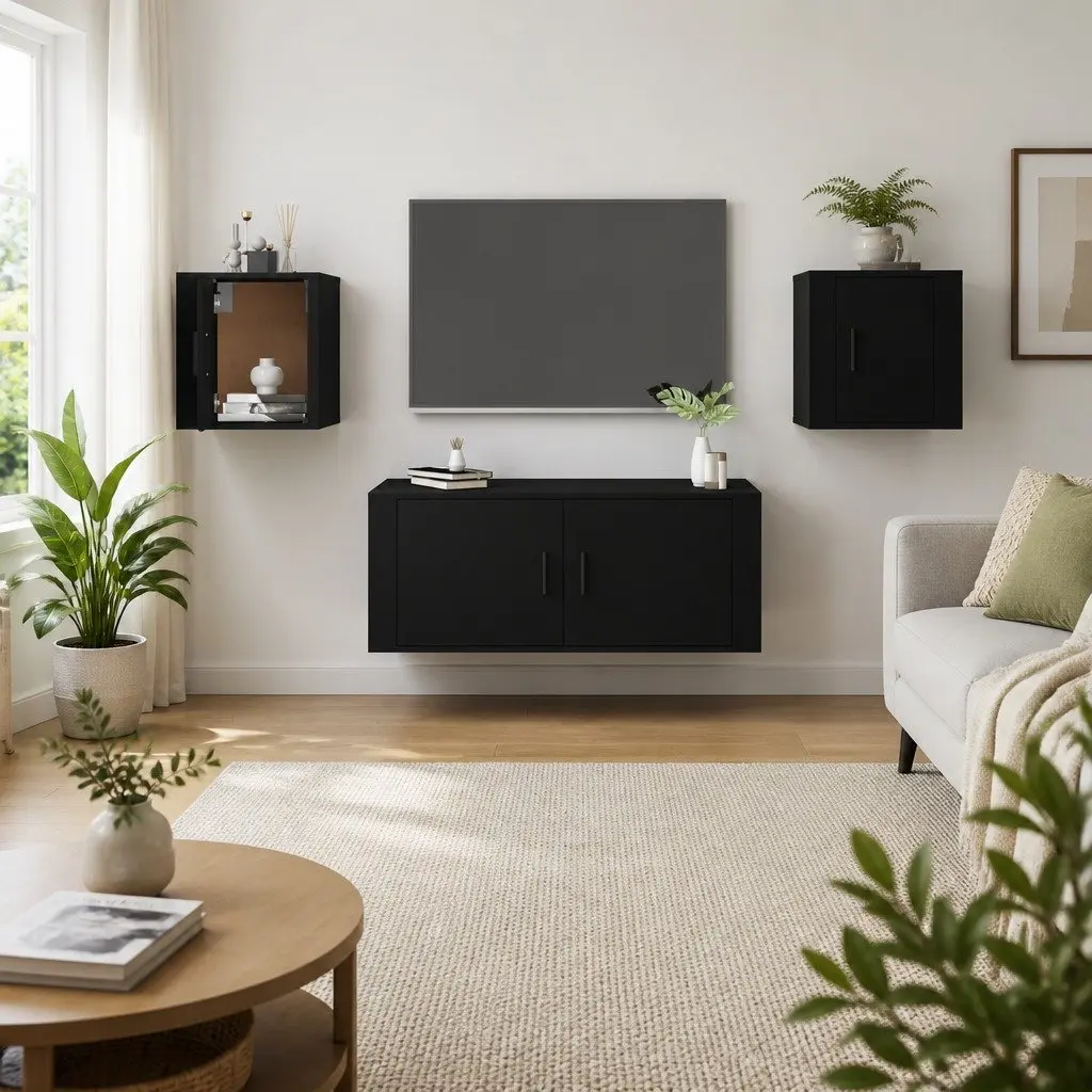 Wall Mounted TV Cabinet Black Storage Unit 40 x 34.5 x 40 cm Engineered Wood