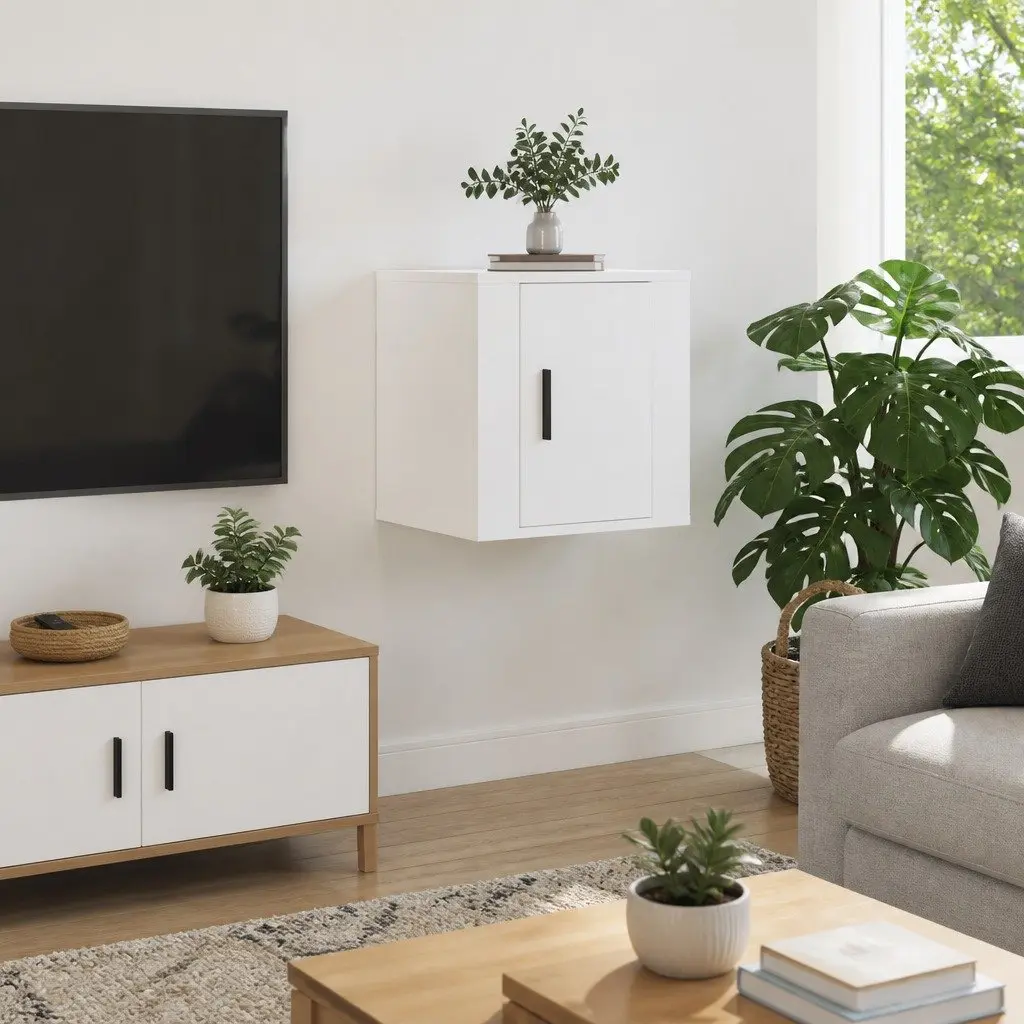 Wall Mounted TV Cabinet White 40x34.5x40cm Engineered Wood High Gloss Storage Unit