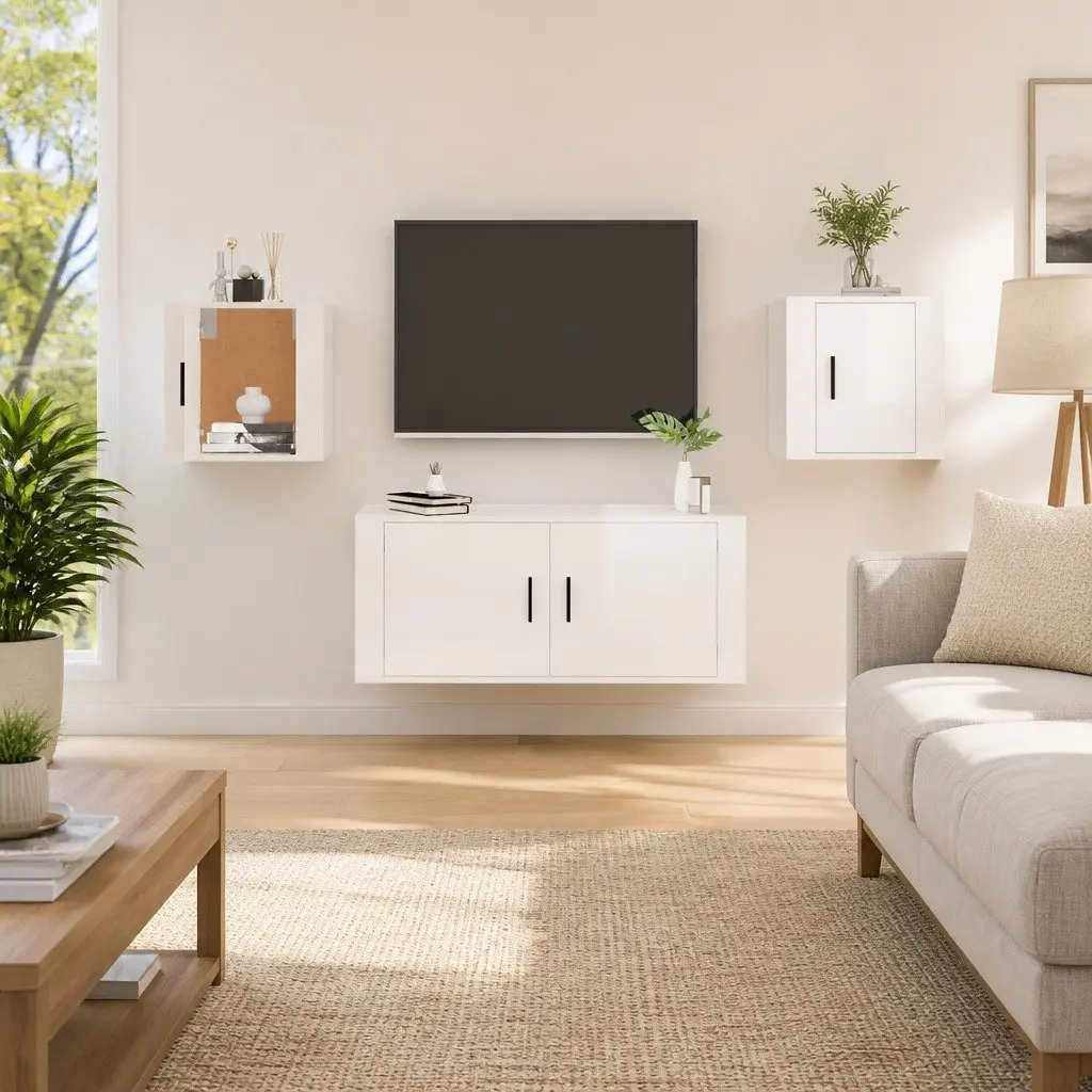 Wall Mounted TV Cabinet White High Gloss 40x34.5x40 cm Engineered Wood Storage Unit