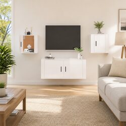 Sleek Wall Mounted TV Cabinet in White High Gloss
