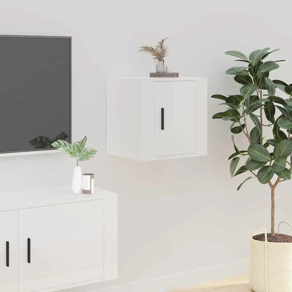 Wall Mounted TV Cabinet White High Gloss 40x34.5x40 cm Engineered Wood Storage Unit