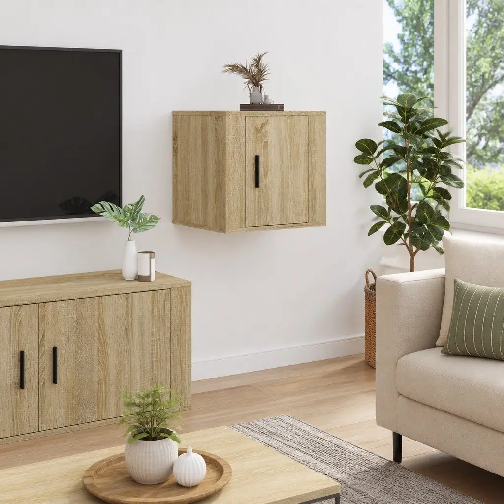Wall Mounted TV Cabinet Brown Engineered Wood Media Storage Unit Floating Shelf