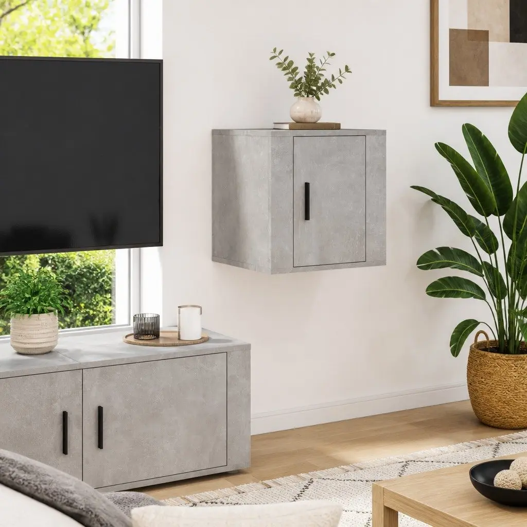 Wall Mounted TV Cabinet Grey Floating Media Storage Unit 40x34.5x40cm Engineered Wood