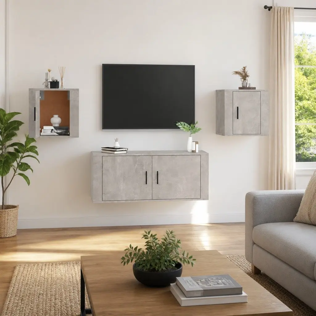 Wall Mounted TV Cabinet Grey Concrete 40x34.5x40cm Engineered Wood Storage Unit