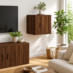 Brown Oak Wall Mounted TV Cabinet for Elegant Storage