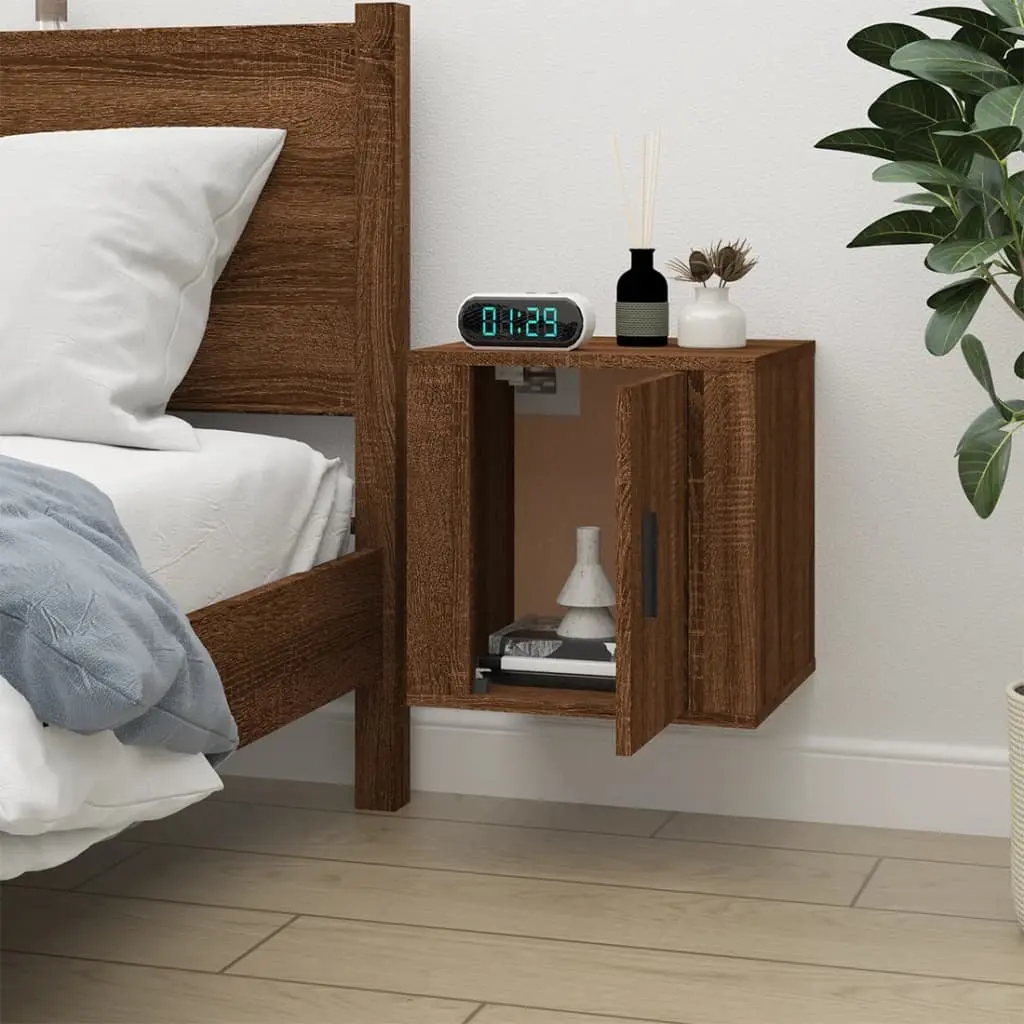 Wall Mounted TV Cabinet Brown Oak Engineered Wood Storage Unit 40cm