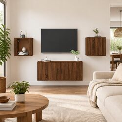 Wall Mounted TV Cabinet 2 pcs Brown Oak Storage Unit