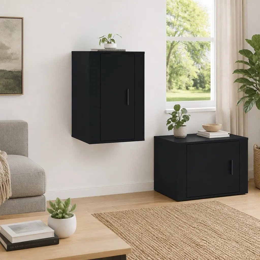 Wall Mounted TV Cabinet Black 40x34.5x60cm Engineered Wood Storage Media Unit Display Shelf