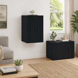 Black Wall-Mounted TV Cabinet with Storage Compartments