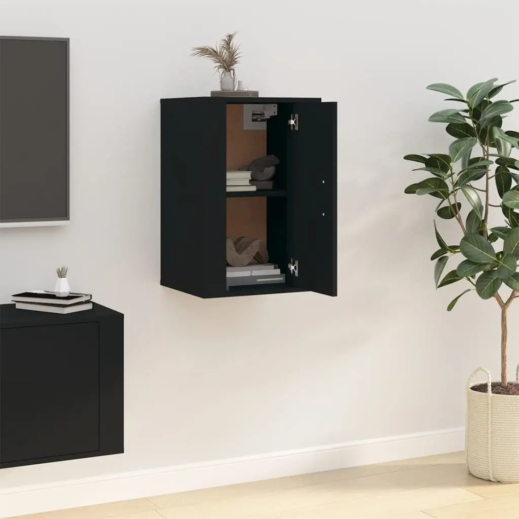 Wall Mounted TV Cabinet Black 40x34.5x60cm Engineered Wood Storage Media Unit Display Shelf