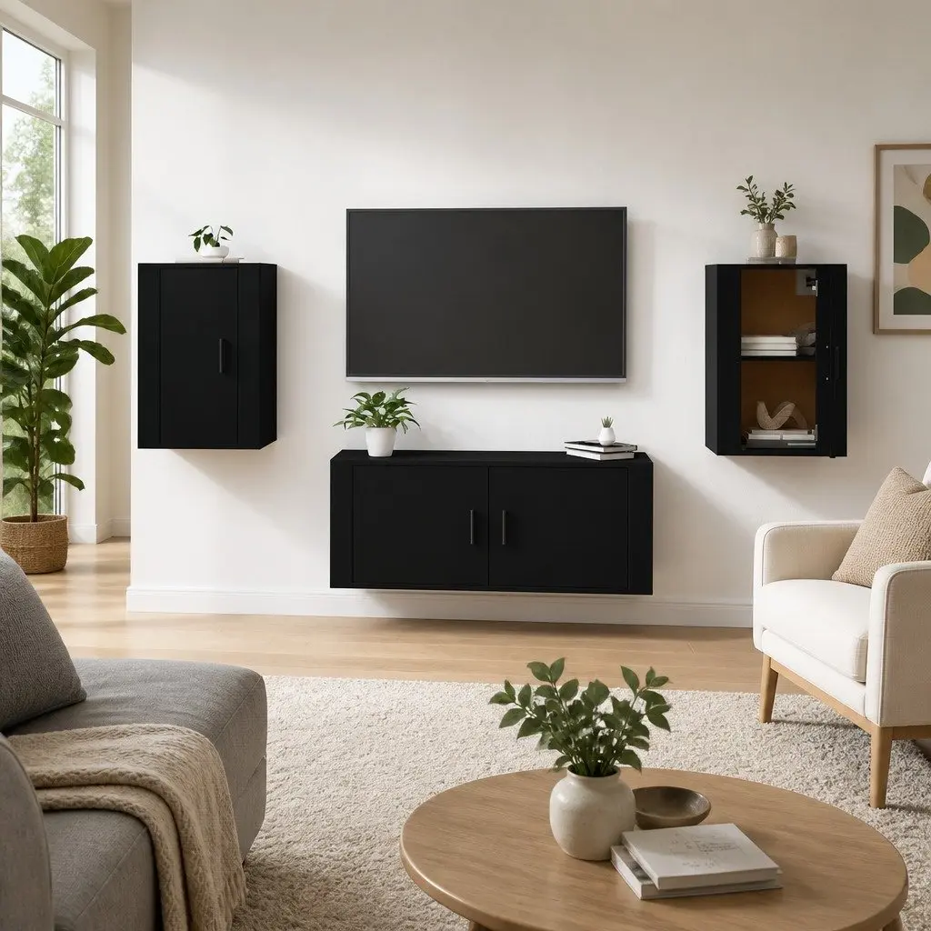 Black Wall Mounted TV Cabinet for Storage