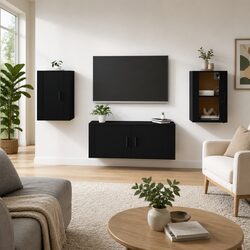 Elegant Black Wall Mounted TV Cabinet for Storage