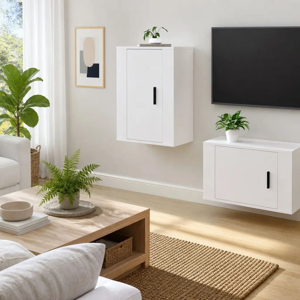 Wall Mounted TV Cabinet White High Gloss 40x34.5x60cm Engineered Wood