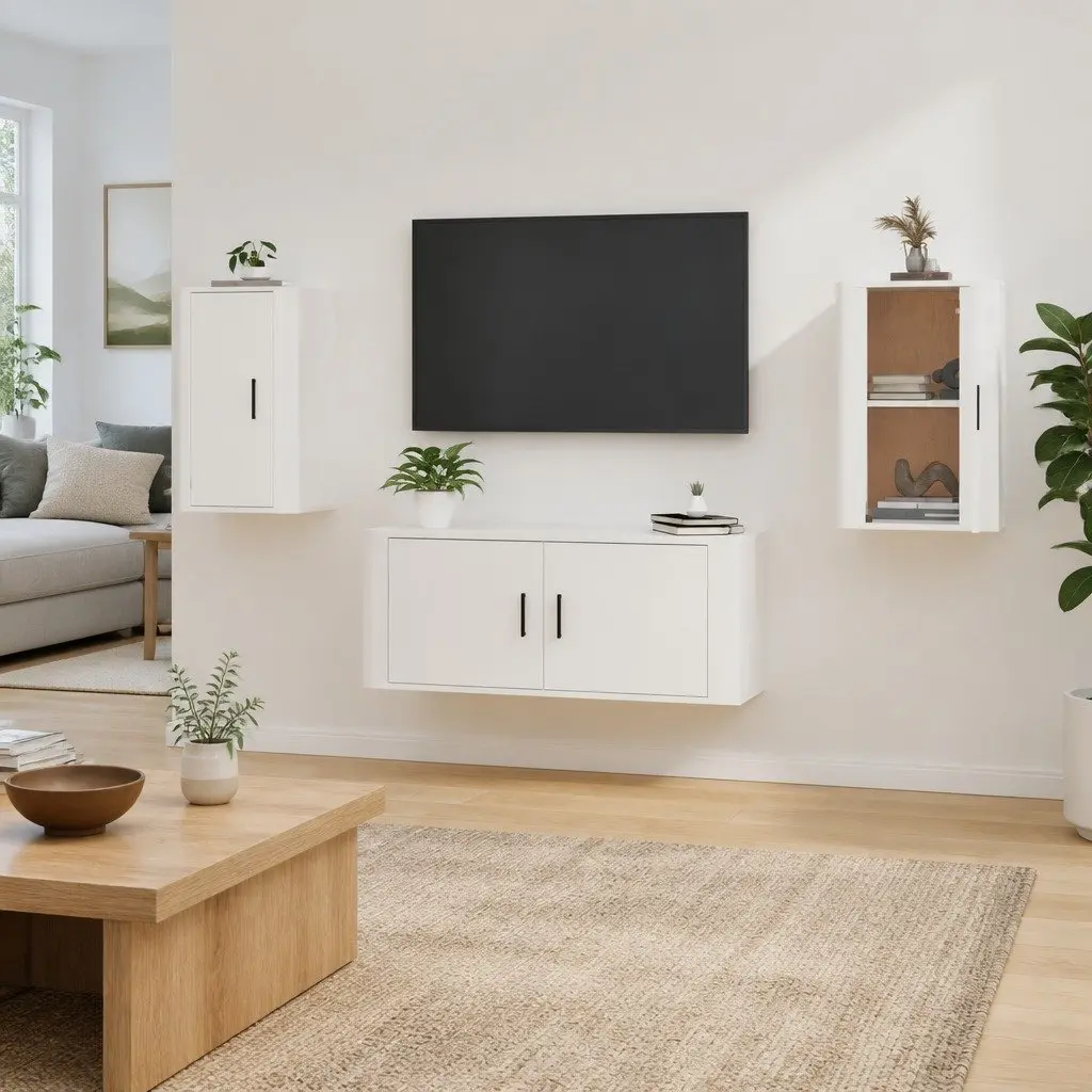 Wall Mounted TV Cabinet White High Gloss 40x34.5x60cm Engineered Wood