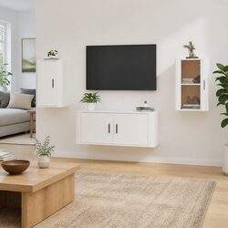 Sleek Wall Mounted TV Cabinet in White High Gloss