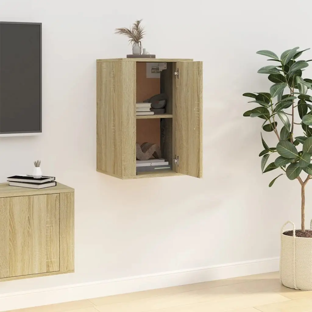 Wall Mounted TV Stand Brown Engineered Wood Display Unit Compact Size Media Storage