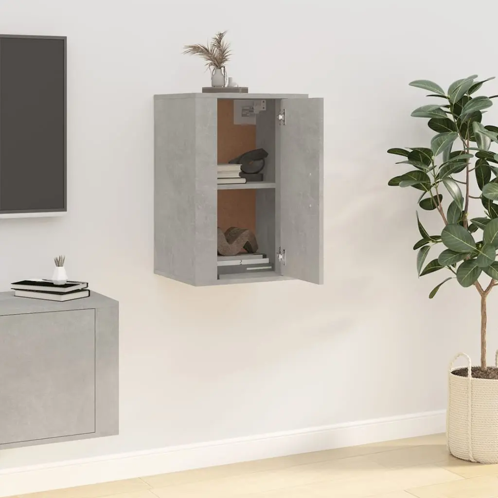 Wall Mounted TV Cabinet Grey Media Storage Unit Floating Shelf Engineered Wood 40 x 34.5 x 60 cm