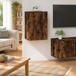 Brown Smoked Oak Wall Mounted TV Cabinet for Living Spaces